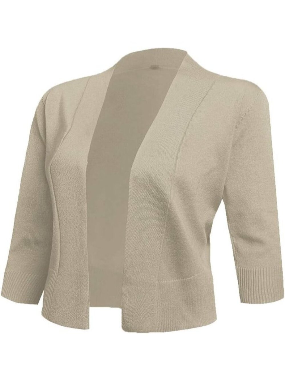 〽️Women Apricot 3/4 Sleeve Crop Cardigan Short Open Front Lightweight Knit Shrug